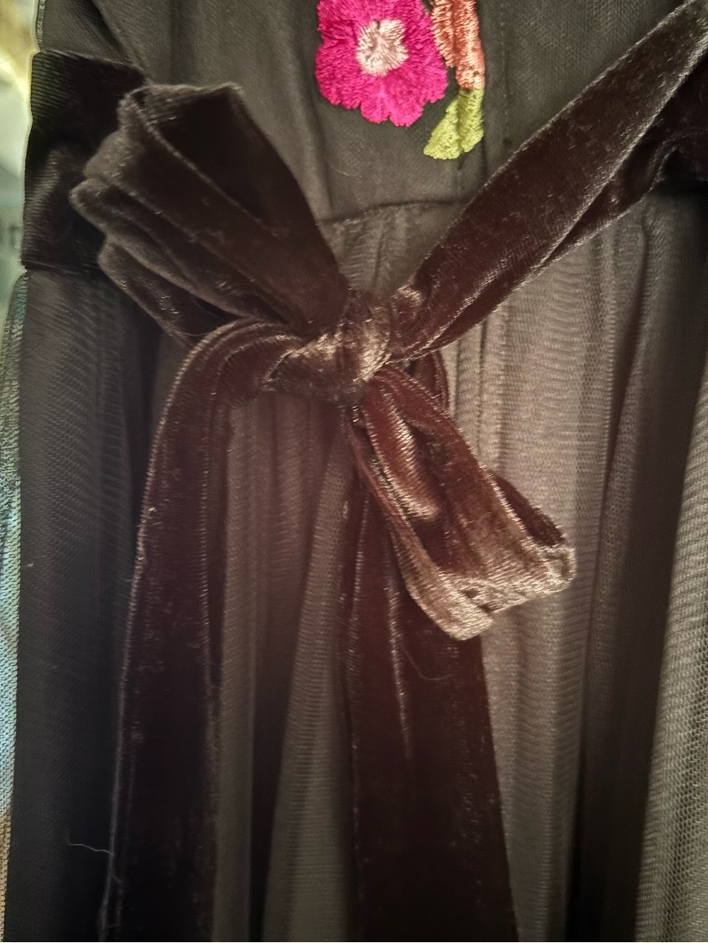 Amy Byer Black Midi Dress with Pink Floral Embroidery and Tulle Size 8 - Picture 5 of 9